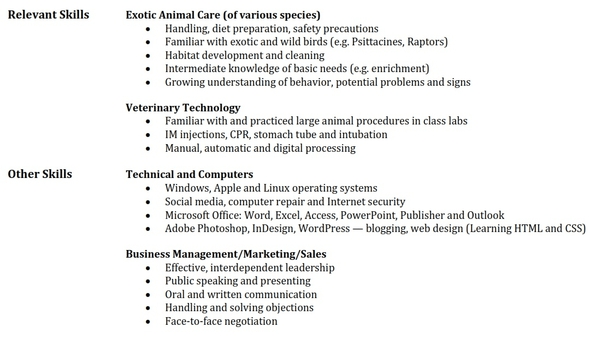Resume guide to include relevant skills and qualifications example